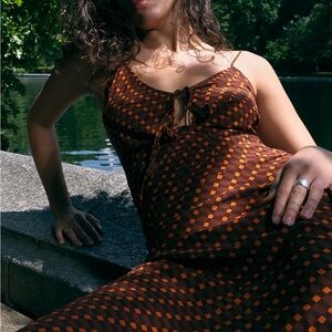 acacia swimwear Brown and Orange Diamond-Print Slip Dress